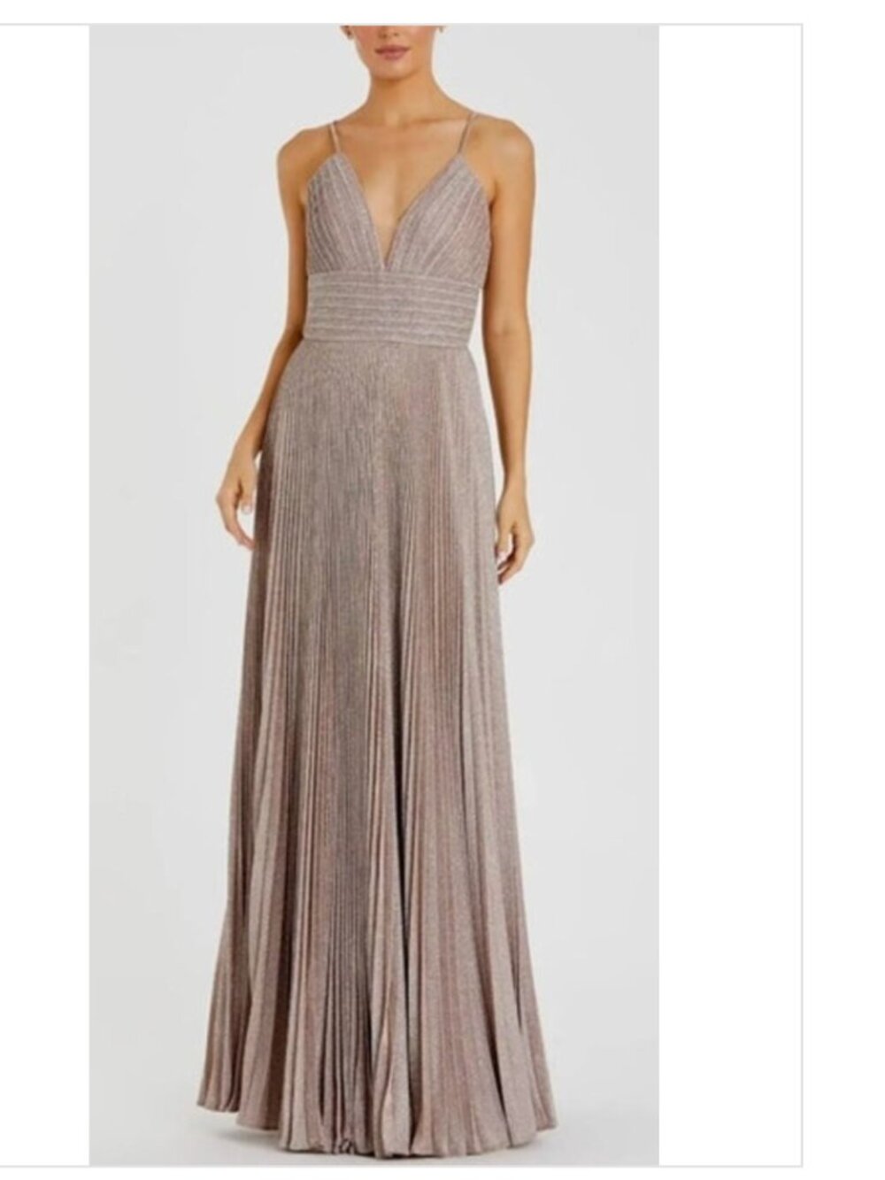 Mac Duggal 30725 Gown Shimmer Pleated V Neck Rose gold NWT 8